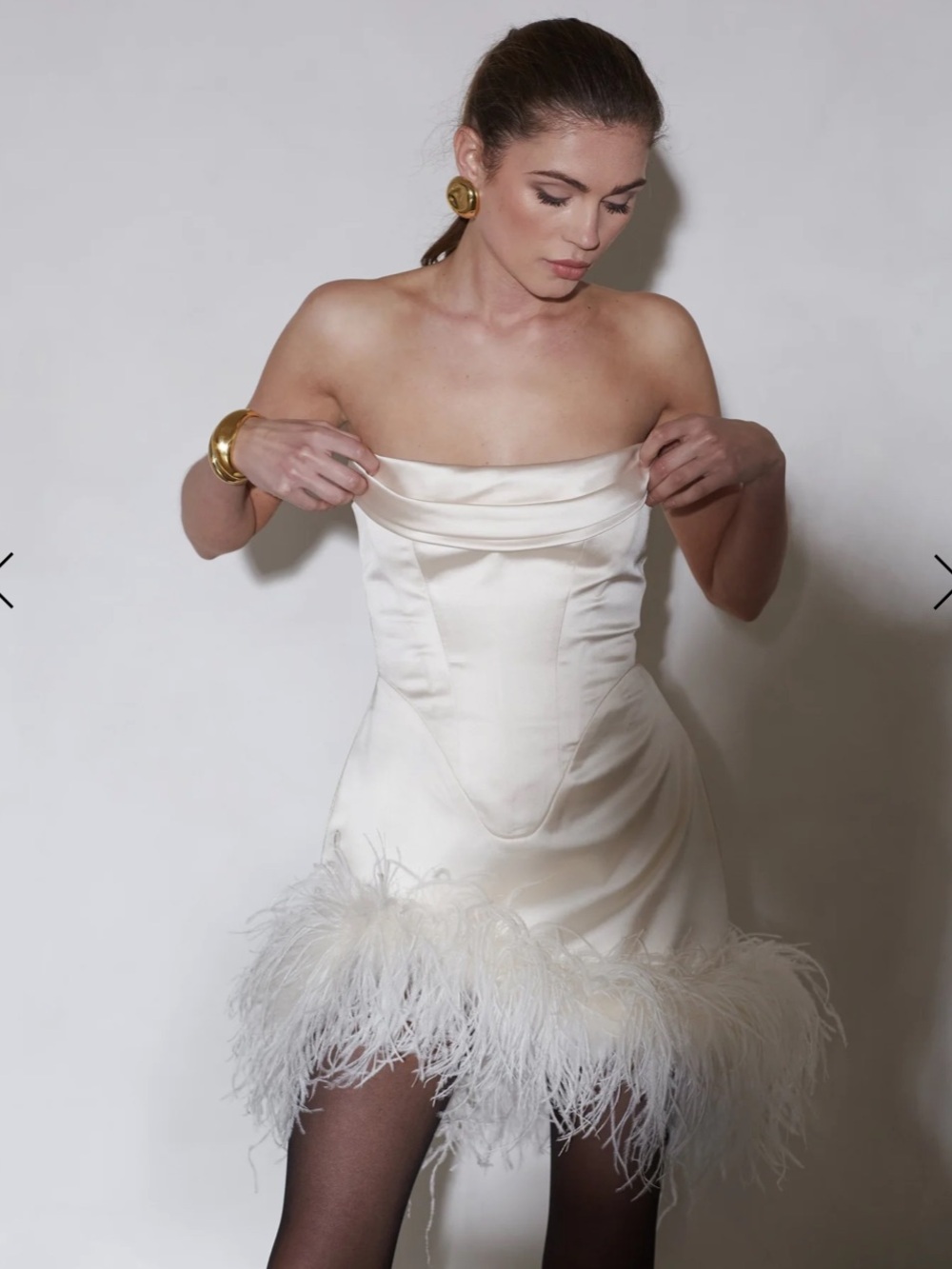Delfi Collective Adrienne Feather Hem Little White Dress Bridal Corset In Ivory